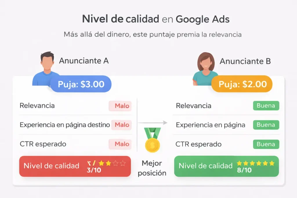 factores que influyen en el nivel de calidad de Google Ads